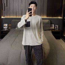 批发<b class='q'>睡衣</b><b class='q'>男</b>春秋新款拉架仿棉<b class='q'>男</b>士<b class='q'>睡衣</b>套头双口袋休闲家居服套装