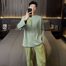 批发<b class='q'>睡衣</b><b class='q'>男</b>春秋新款拉架仿棉<b class='q'>男</b>士<b class='q'>睡衣</b>套头双口袋休闲家居服套装
