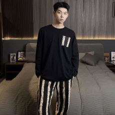 批发<b class='q'>睡衣</b><b class='q'>男</b>春秋新款拉架仿棉<b class='q'>男</b>士<b class='q'>睡衣</b>套头双口袋休闲家居服套装