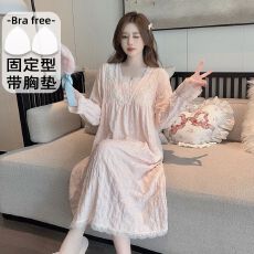 批发法式宫廷风<b class='q'>睡裙</b>女春秋中长款韩版蕾丝花边甜美<b class='q'>公主</b>纯色休闲家居服