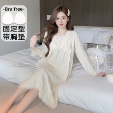 批发法式宫廷风<b class='q'>睡裙</b>女春秋中长款韩版蕾丝花边甜美<b class='q'>公主</b>纯色休闲家居服