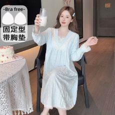批发法式宫廷风<b class='q'>睡裙</b>女春秋中长款韩版蕾丝花边甜美<b class='q'>公主</b>纯色休闲家居服