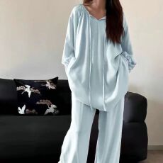批发春秋季ins风云朵棉睡衣女七分袖长裤宽松<b class='q'>大码</b>200斤可穿家居服套装