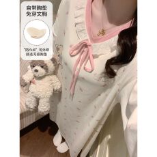 批发秋季新款睡衣女拉架仿棉套头长袖<b class='q'>睡裙</b>固定胸垫<b class='q'>公主</b>风甜美家居服
