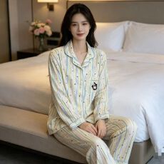 26花型 240克螺纹德绒秋冬季甜美卡通翻领开衫睡衣女士家居服