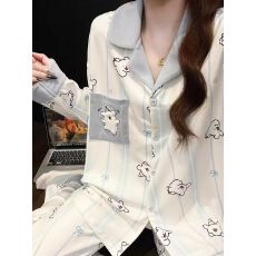 26花型 240克螺纹德绒秋冬季甜美卡通翻领开衫睡衣女士家居服