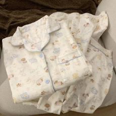 26花型 240克螺纹德绒秋冬季甜美卡通翻领开衫睡衣女士家居服
