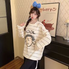 批发秋季新款睡衣女士拉架仿棉圆领套头长袖长裤舒适宽松家居服套装