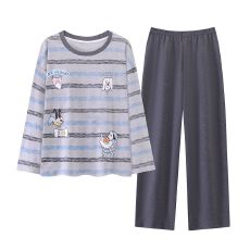 秋季新款睡衣女拉架仿棉圆领套头长袖长裤固定胸垫家居服套装
