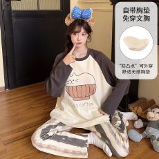 批发秋季新款睡衣<b class='q'>女</b>拉架仿棉圆领套头长袖<b class='q'>长裤</b>固定胸垫家居服套装
