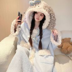 批发【250克】卷毛狗秋<b class='q'>冬</b>季睡衣女珊瑚绒加厚睡袍浴袍长裤家居服套装
