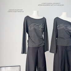 批发实物实拍 <b class='q'>星</b>尘宣言早秋休闲时尚烫钻印花可多穿长袖T