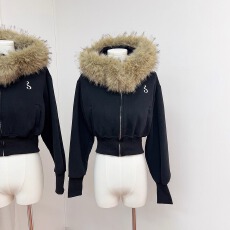 批发实物实拍 美式连帽大毛领可拆卸短款卫衣女春秋显瘦辣妹<b class='q'>开衫外套</b>