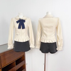 批发实物实拍 衣橱哲学 刺绣蝴蝶结百搭双层娃娃领长袖衬衫上衣女秋<b class='q'>冬</b>