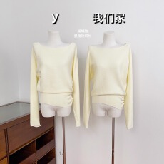 批发实物实拍 法式蝙蝠袖收腰斜边收褶排扣针织衫女气质显瘦<b class='q'>长袖</b>上衣