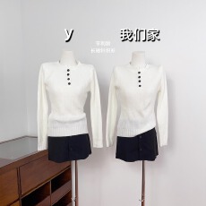 实物实拍 美式辣妹亨利领长袖针织衫女百搭休闲显瘦毛衣打底衫