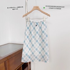 批发实物实拍 法式复古波点半身裙女夏miu系A字<b class='q'>雪纺</b>格子白色裙子