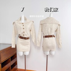 批发实物实拍【依兰】堆叠高领针织连衣裙女秋<b class='q'>冬</b>季气质收腰包臀裙短裙