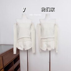 批发实物实拍 韩系软糯一字肩毛衣打底衫<b class='q'>女</b>秋冬辣妹好看白色长袖上衣