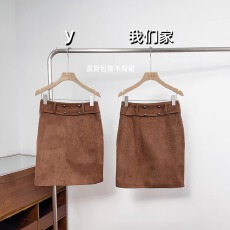 批发实物实拍 复古麂皮宽腰带直筒<b class='q'>包臀</b><b class='q'>半身</b>裙女冬休闲百搭中<b class='q'>长裙</b>