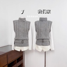 批发实物实拍 高领毛衣马甲女秋<b class='q'>冬</b>季新款韩版上衣复古麻花针织背心