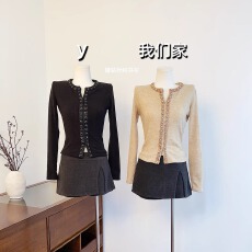 批发实物实拍 流光瑰梦秋冬新款高级感气质小香风重工镶钻针织<b class='q'>开衫</b>