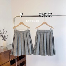 批发实物实拍双层工字褶格雷系灰色百褶裙深灰羊毛中裙秋<b class='q'>冬</b>毛呢半身裙