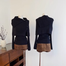 批发实物实拍设计感斗篷披肩罩衫毛衣内搭羊毛针织衫上衣女秋冬季<b class='q'>套装</b>