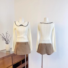 批发实物实拍 <b class='q'>白色</b>娃娃领打底针织衫毛衣女秋冬修身内搭上衣