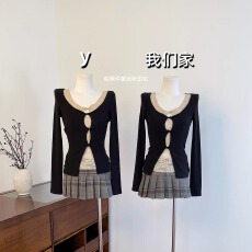 批发实物实拍 洛可Betty 假两件蕾丝针织衫女修身长袖T恤内搭打底上衣