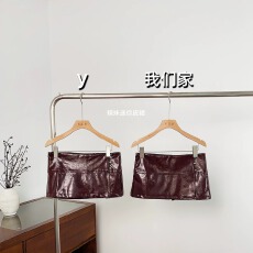 批发实物实拍 双色油皮不对称迷你皮裙辣妹性感短裙半身A字裙安全裤