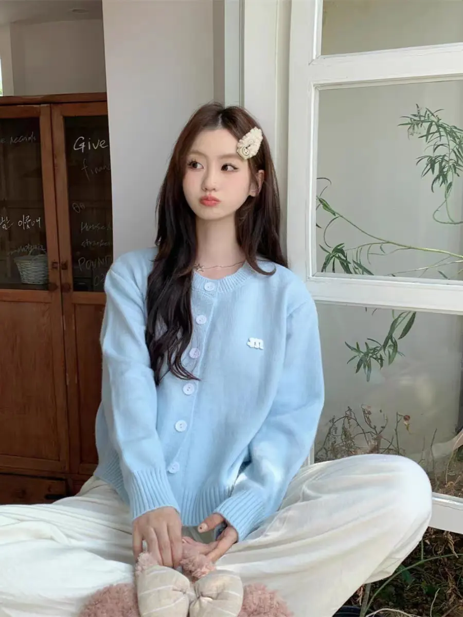 진주 디테일 긴소매 니트 카디건 상세 이미지 2