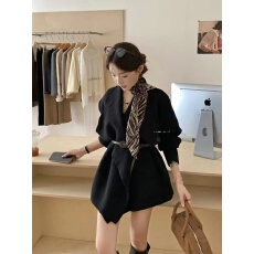 批发新款<b class='q'>韩版</b>时尚气质翻领中长款针织开衫