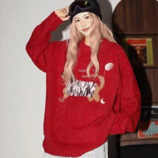 批发美式潮牌毛衣女秋冬季慵懒风外穿高级感圆领套头上衣