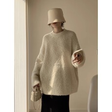 批发2025冬季<b class='q'>韩版</b>休闲宽松温柔中长款遮屁股毛衣慵懒风加厚针织衫