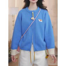 批发企鹅挂饰圆领长袖<b class='q'>针织</b><b class='q'>开衫</b>女2026秋冬新款小马刺绣双拉链毛衣上衣