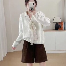 批发<b class='q'>蕾丝</b>设计系带气质蝴蝶结针织新款洋气减龄百搭针织衫上衣