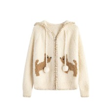 批发可爱小狗毛衣外套女秋冬2026新款韩版宽松<b class='q'>短款</b>慵懒风连帽针织开衫