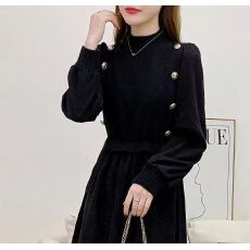 批发实拍新款<b class='q'>孕妇装</b>长袖圆领拼接纯色宽松休闲连衣裙女