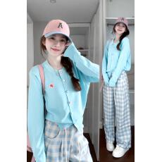 批发法式慵懒风蓝色针织开衫毛衣外套女早秋季2026新款小个子修身上衣