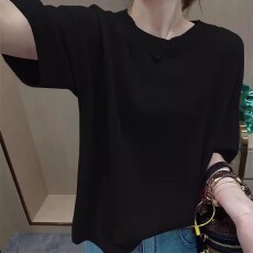 批发2026新款圆领薄款打底<b class='q'>针织衫</b>上衣今年流行爆款欧货粉色短袖t恤女