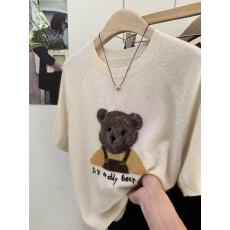 批发简约短袖小熊针织衫女25春装韩系减龄宽松软糯米白色<b class='q'>T</b><b class='q'>恤</b>上衣