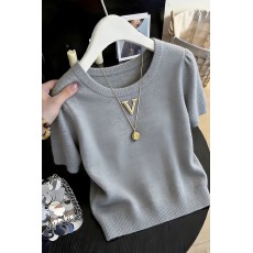 批发官图 法式<b class='q'>轻熟</b>风圆领短袖T恤女2026夏季新款日常通勤休闲针织衫