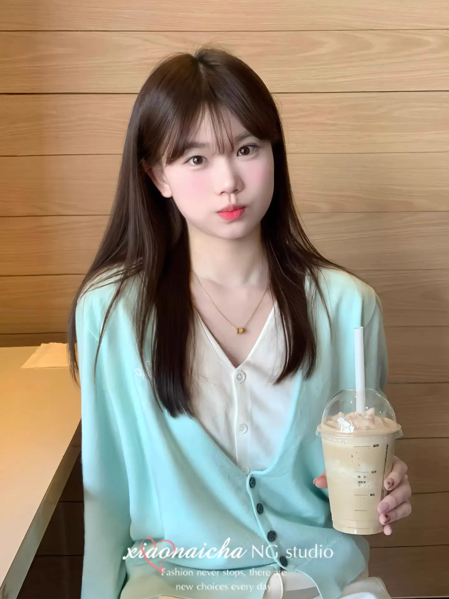 한국인기 민트그린 레이어드 V넥 가디건 상세 이미지 2