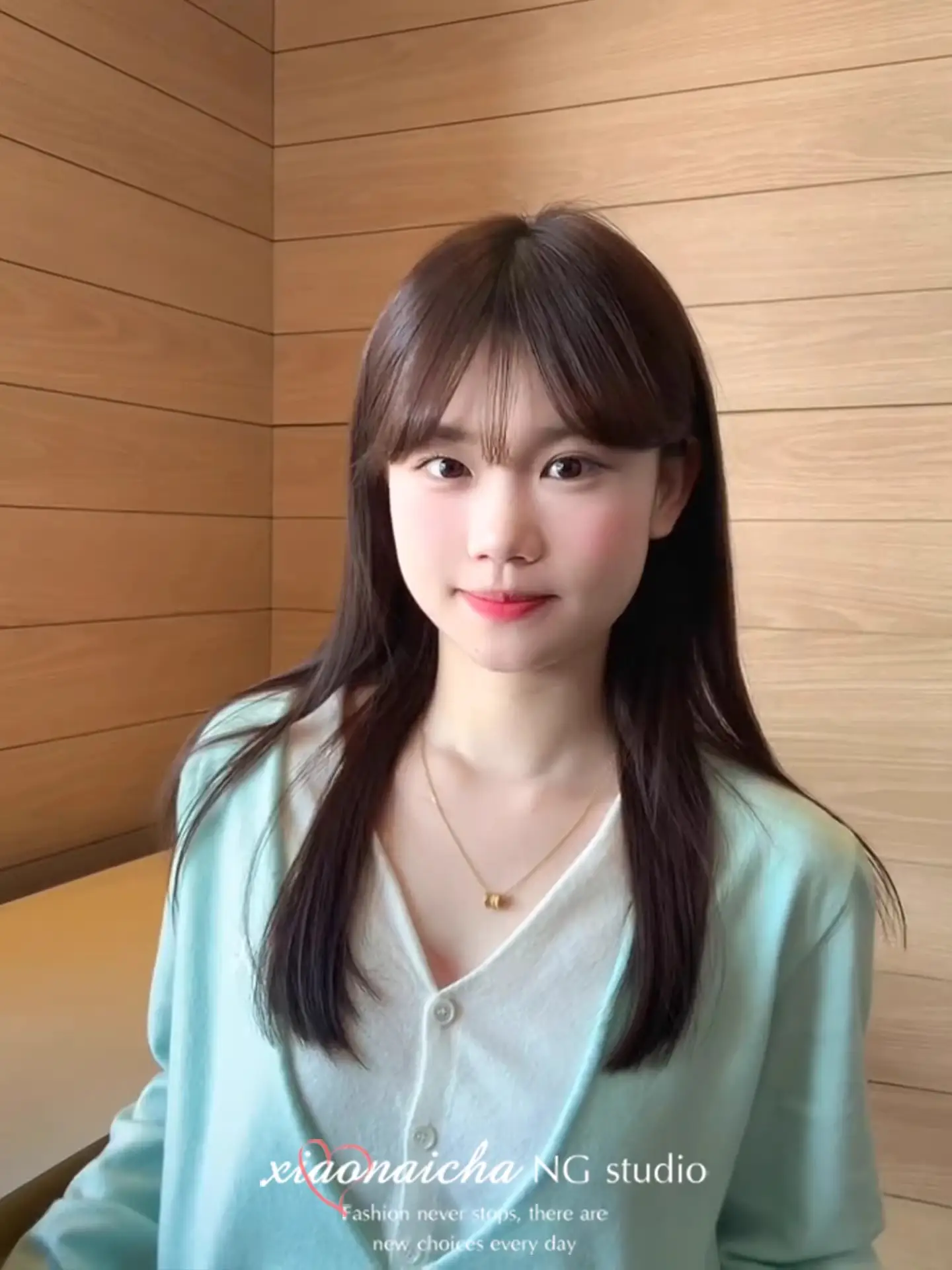 한국인기 민트그린 레이어드 V넥 가디건 상세 이미지 3