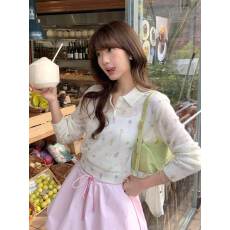 批发韩系新款碎花呼吸感穿搭少女甜美针织衫浅<b class='q'>春</b>色百搭显瘦上衣