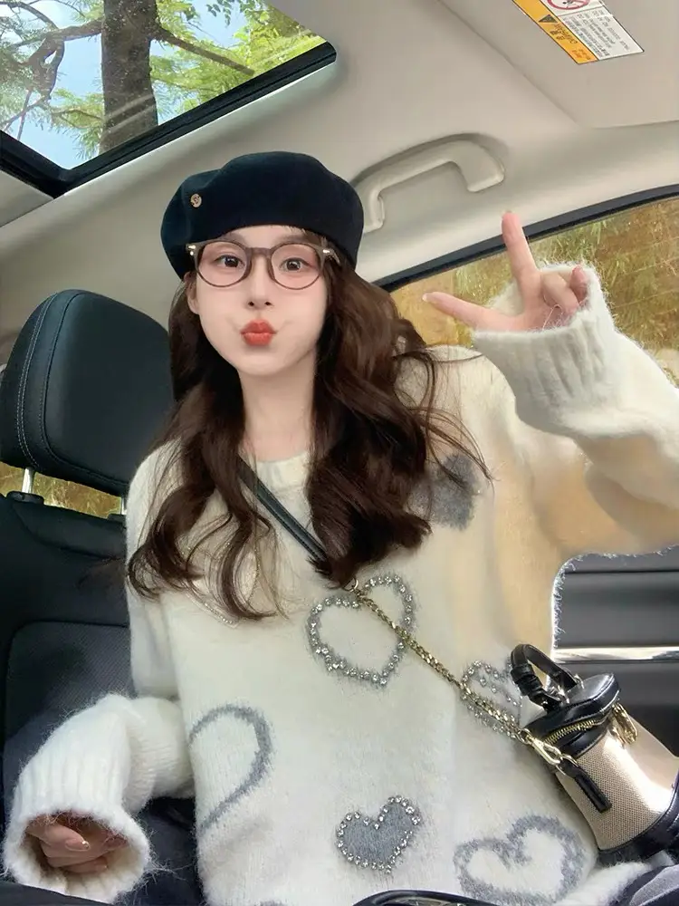 하트 패턴 루즈 니트 상세 이미지 5