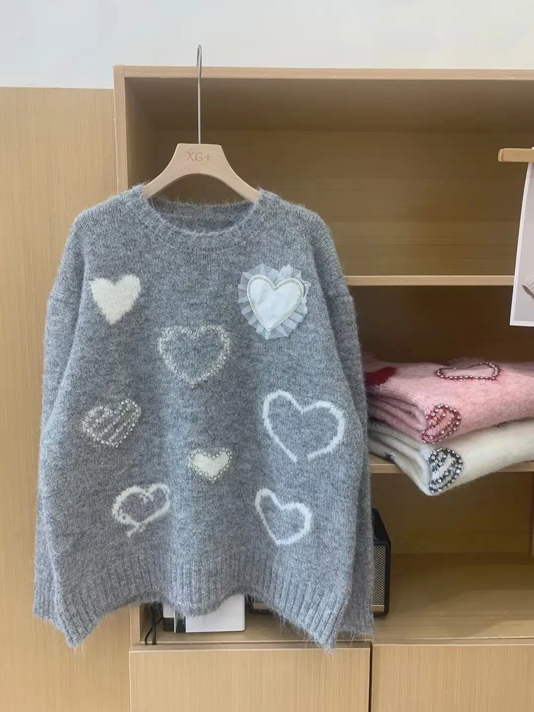 하트 패턴 루즈 니트 상세 이미지 2