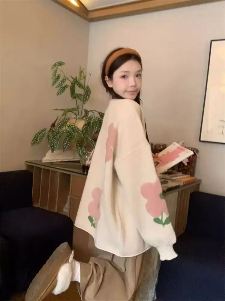 한국인기 플라워 자수 니트 가디건 상세 이미지 2