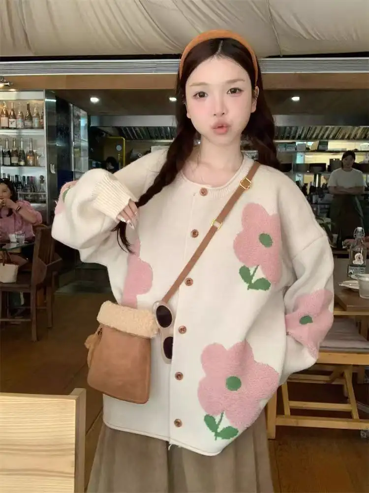 한국인기 플라워 자수 니트 가디건 상세 이미지 1